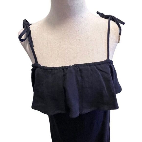 Lucca Couture Womens Maxi Dress Size S Navy Blue Iris Strap Ruffles Linen Blend - Picture 4 of 9